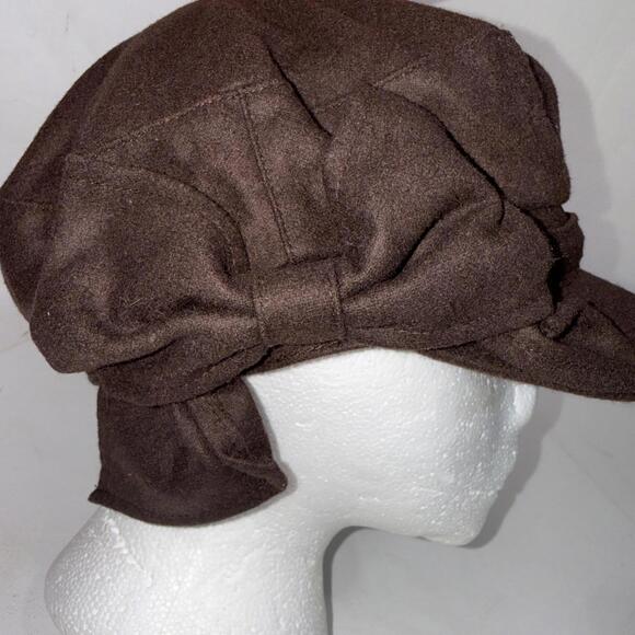 August Y2K Style Bow Brown Newsboy One Size Boho Hippie Wool Blend Ladies Hat - Picture 7 of 11